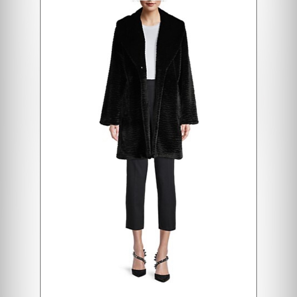 Donna Karan New York faux fur black coat shawl collar size XS